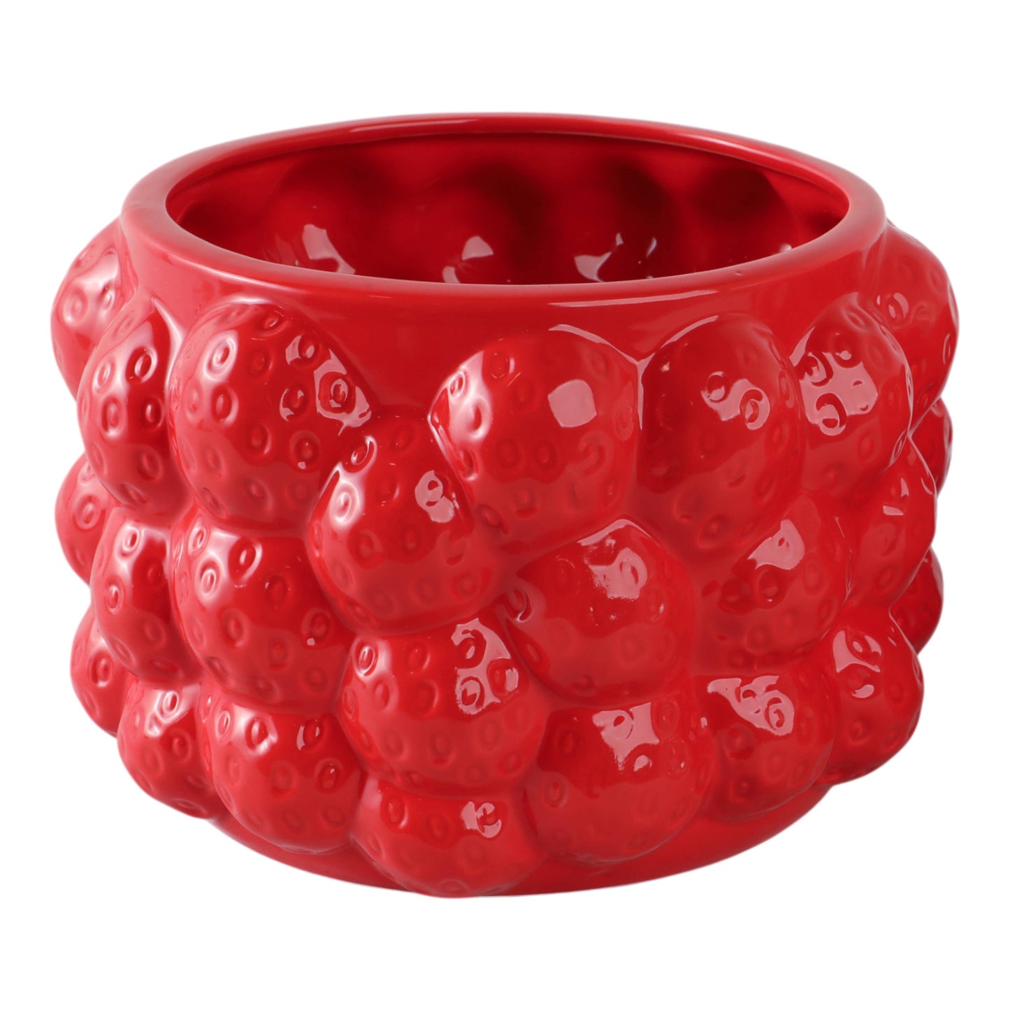 Decorative Planter - Red Ceramic Strawberry Flower, 8 in.
