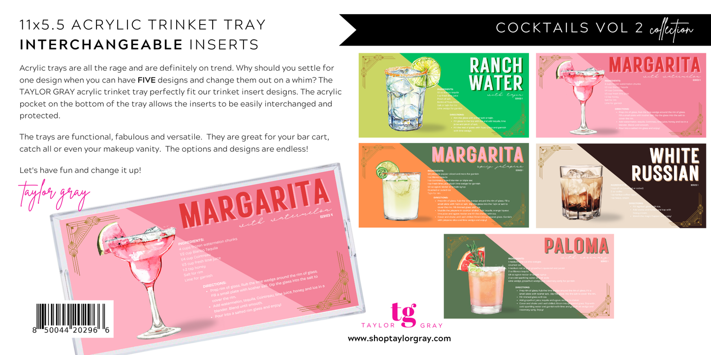 5.5x11 COCKTAILS VOL 2 trinket tray insert set of 5