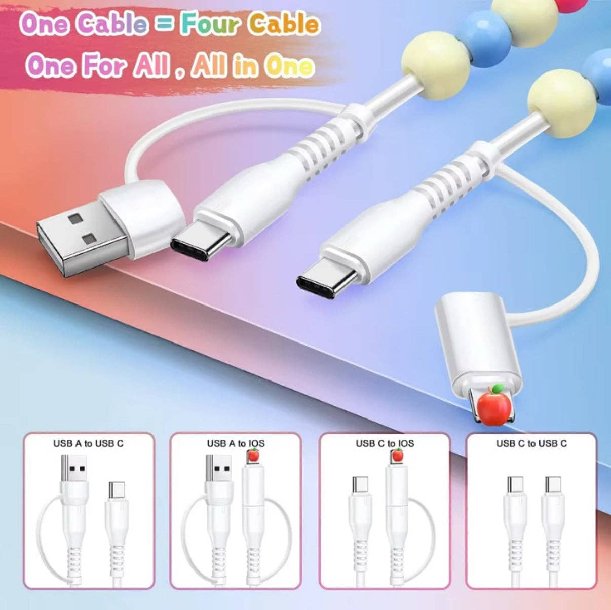 Copper Cowboy Pearl and Turquoise 4-in1 Beaded Fast Charging Cable