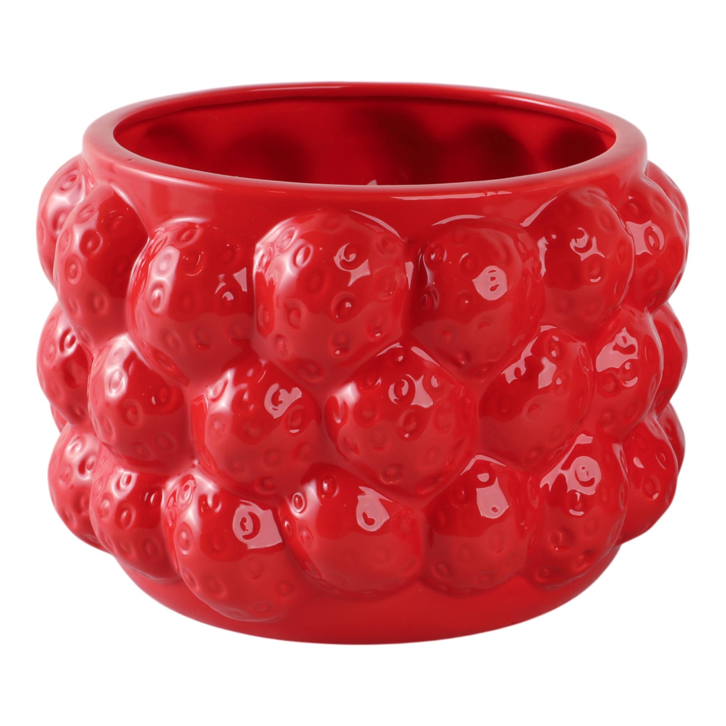 Decorative Planter - Red Ceramic Strawberry Flower, 8 in.